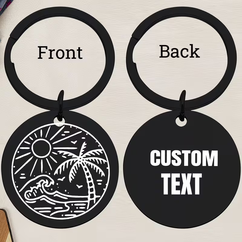 Outdoor Adventure Birthday Party - Customizable Black Round Keychain with Sun,