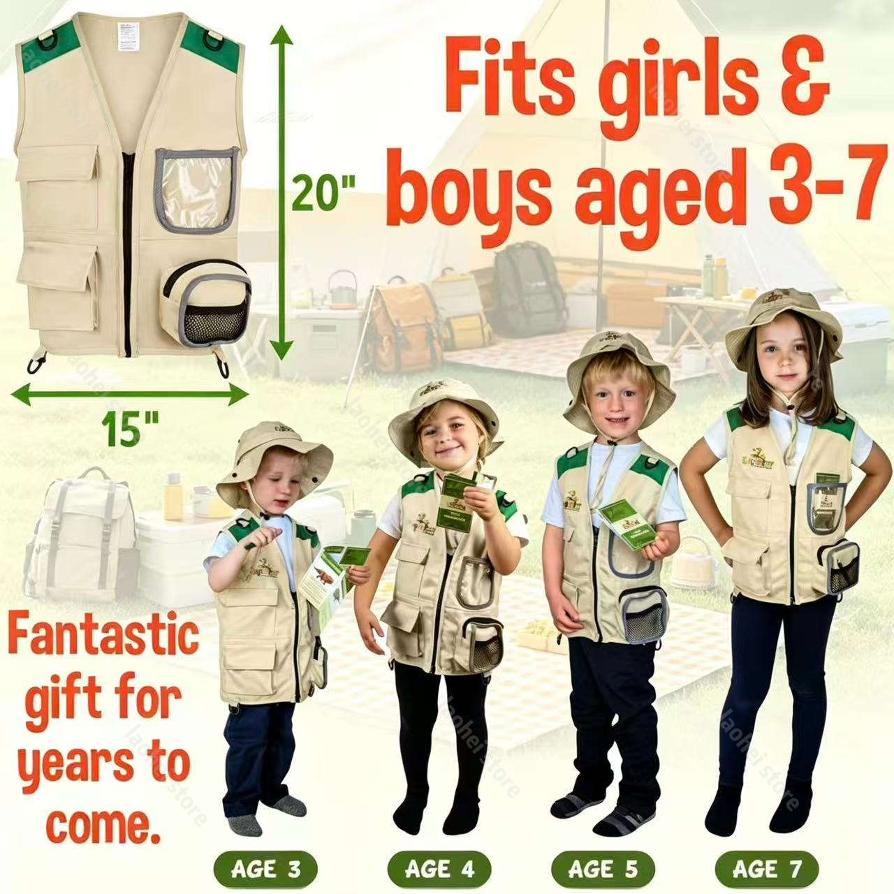Outdoor Adventure Hat - Kids Explorer Vest and Hat Costume