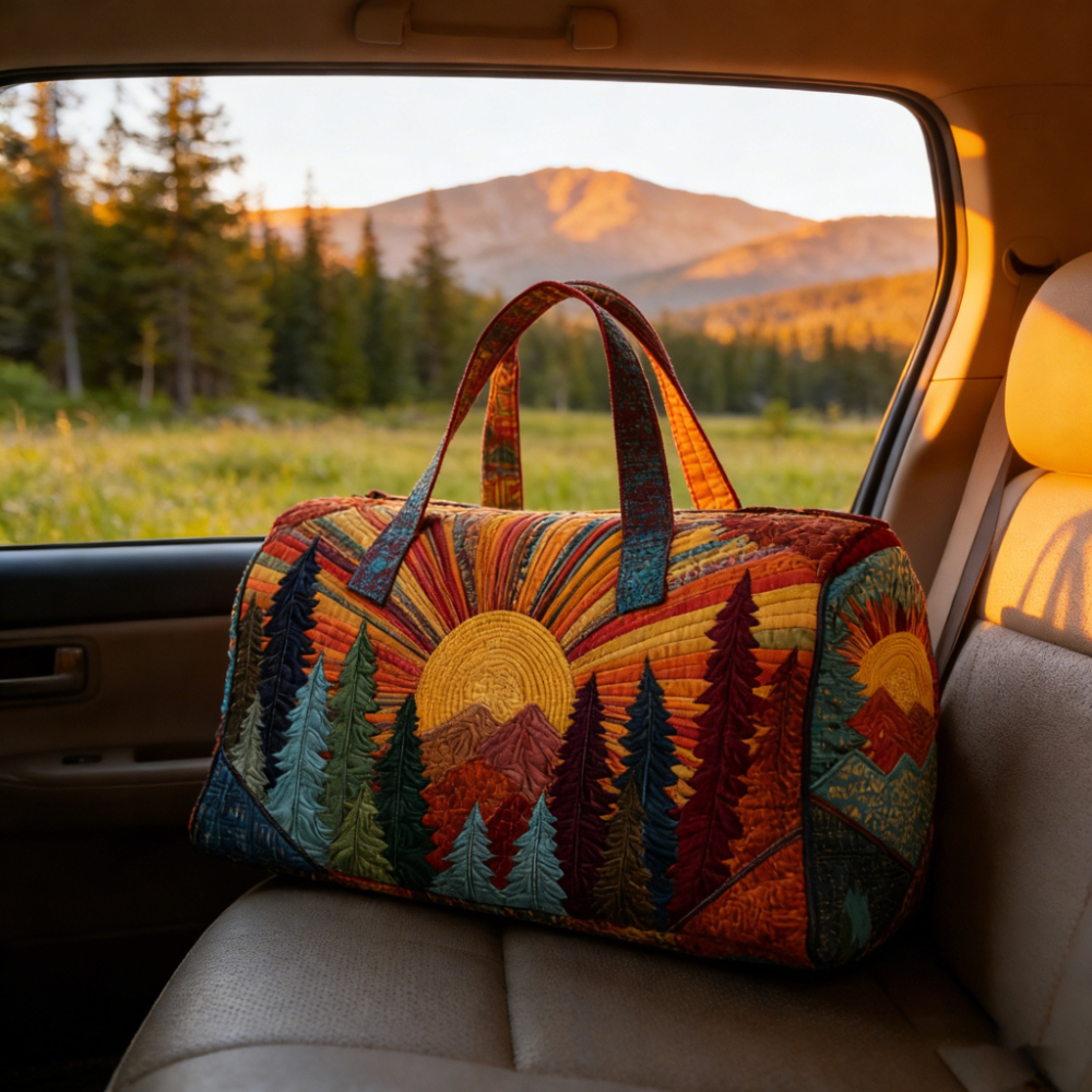 Outdoor Adventure Quilt - Sun and Mountain Forest Travel Bag