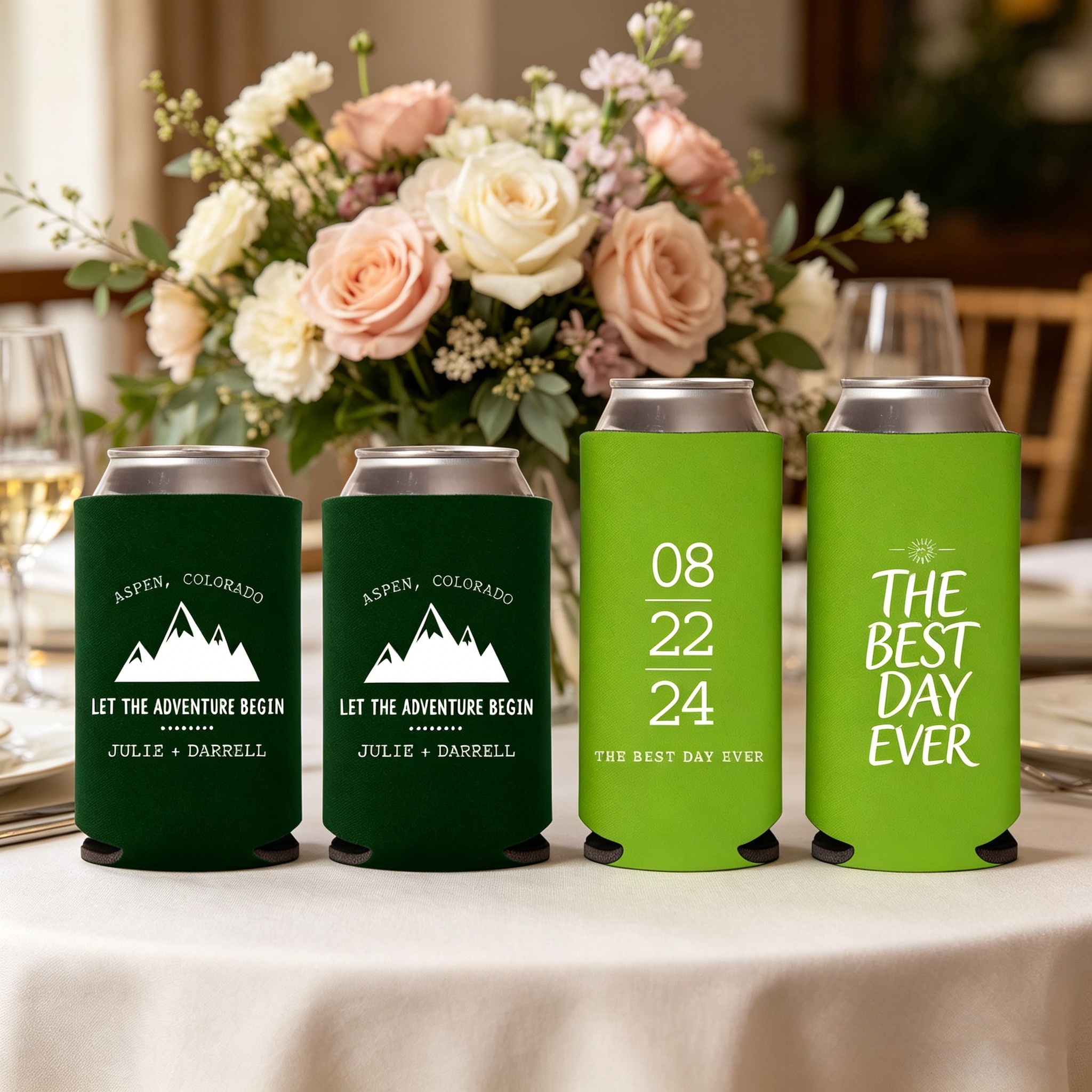 Outdoor Adventure Birthday Party - 10/20/30pcs Personalized Mountain Wedding Can Coolers