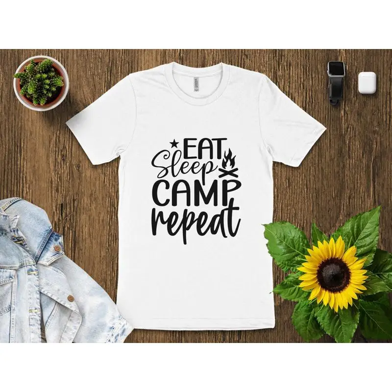 Eat Sleep Camp Repeat T Shirt  - مراجعة Outdoor Adventure Camp وسعره
