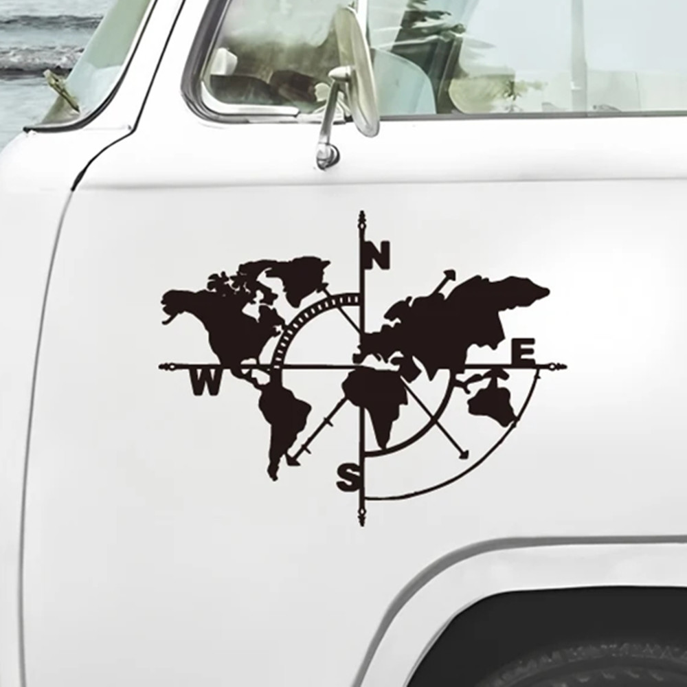 Compass World Map Vinyl Decal, - مراجعة Outdoor Adventure Rv وسعره
