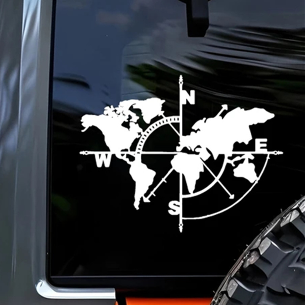 Compass World Map Vinyl Decal, - مراجعة Outdoor Adventure Rv وسعره